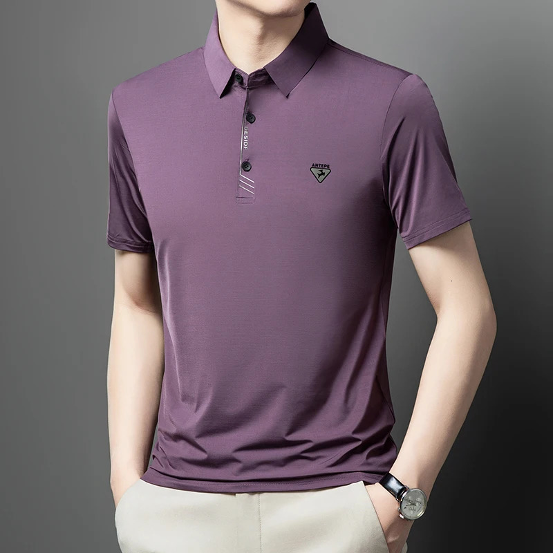 High end polo shirt mens short sleeve fashionable deer emboss top summer ice silk seamless casual breathable T-shirt 250222