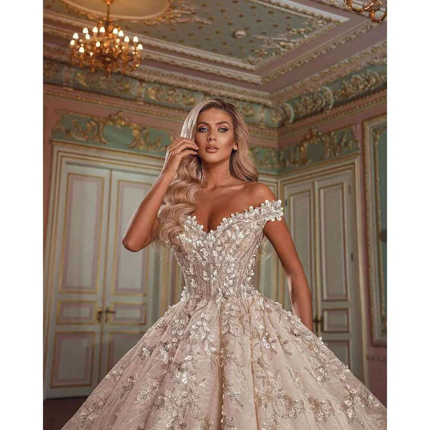 New Arrival Dresses Ball Gown Off The Shoulder Appliques Sequins Or-Length Sparkg Bride Wedding Dress Custom Made