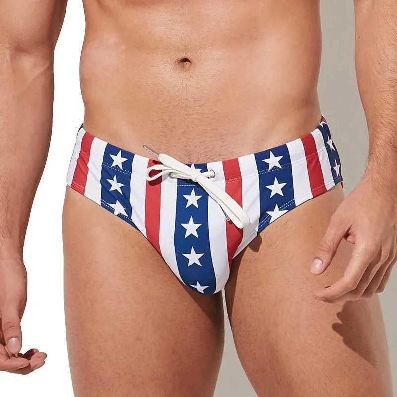 Push Up Men Swim Bikini Brief Trunks Sexy Swimwear Beach Surf Shorts Swimsuit Bathing Suit Save American Flag Print PatternXJ250224