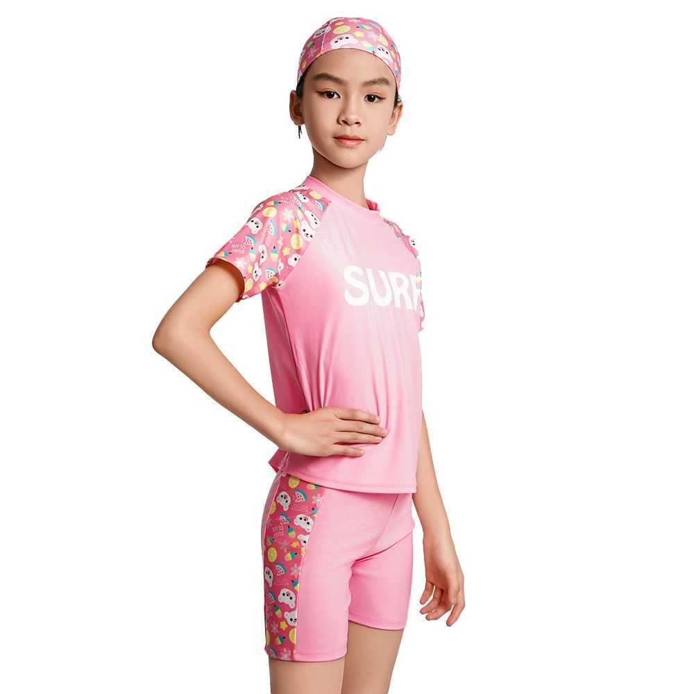 1pc Childrens Swimsuit Girls Split Short Sleeve Medium Children Cartoon Cute Quick Drying Swimsuit Set Child Two-Piece Suits X250224