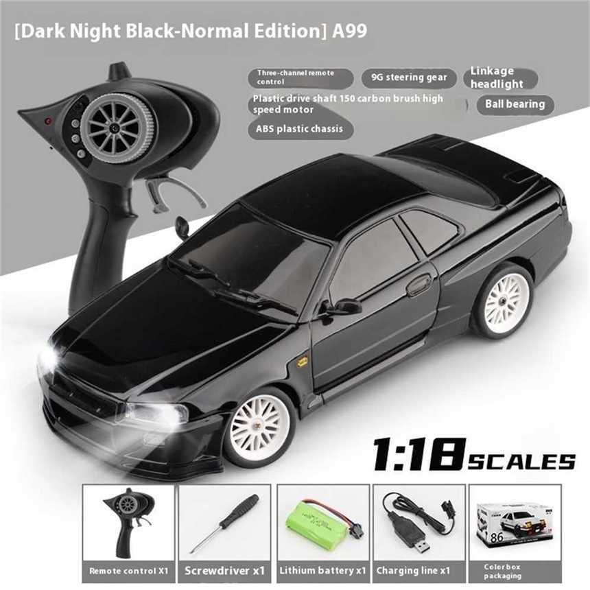 Ldrc Rwd Rc Car Drift Gtr R34 Gyro Led Light 1899/A99 Rtr 1/18 2.4g On-Road Full Proportional Alloy Body Shell Racing Vehicles M lK99