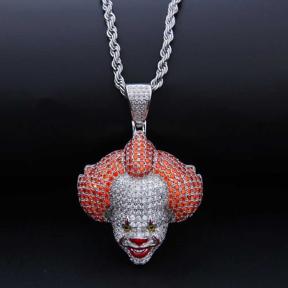 Hip-Hop Circus Clown Doll Mask Pendant Necklace Set with Zircon Colored Dripping Oil Mens Fashion Pendant Chain Cute Jewelry X250224