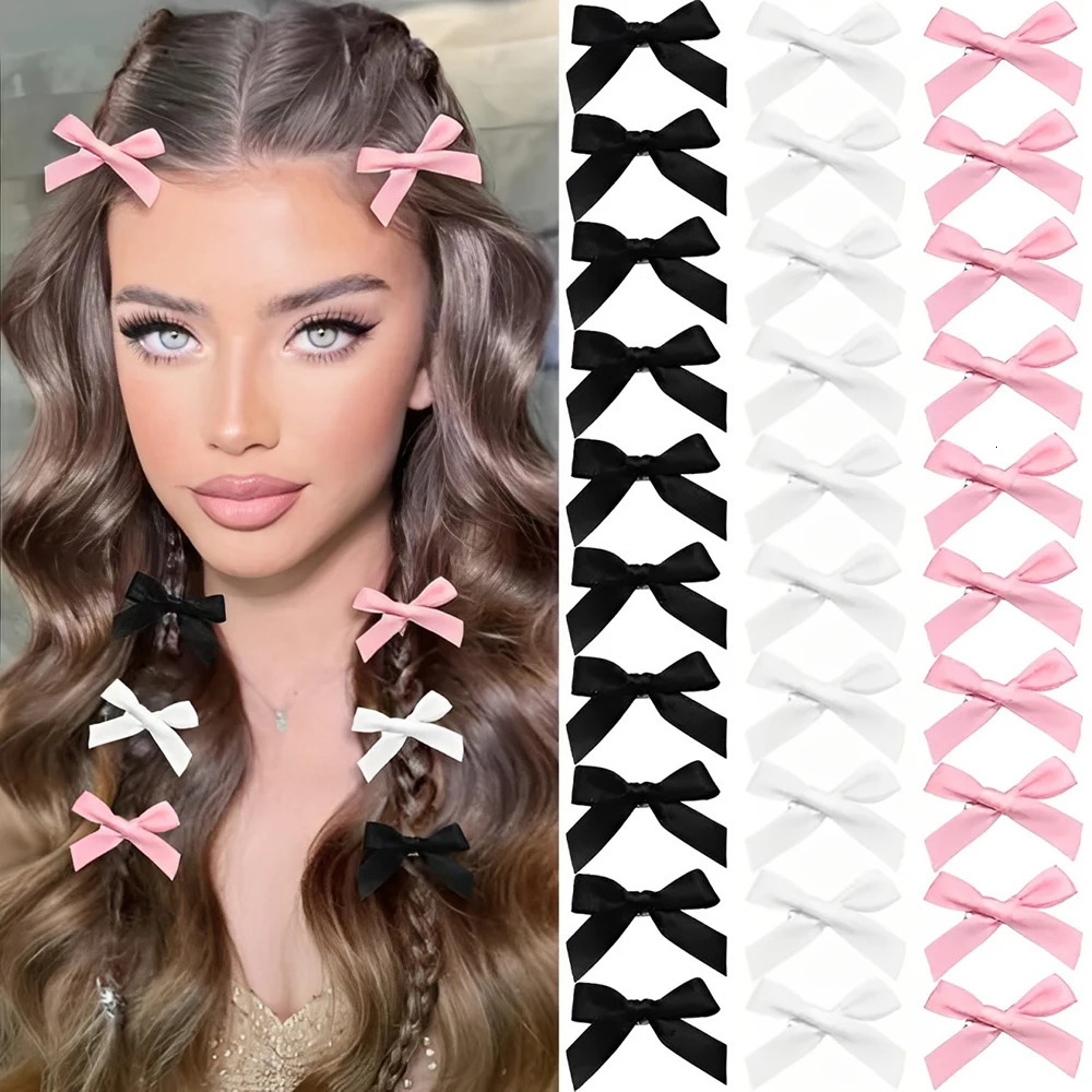 524Pcs Y2k girl bow mini hair clip metal wearing bucket handmade ribbon bangs fashionable 250218