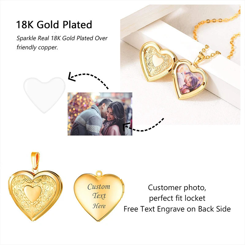 Customized Image Name Womens Necklace 18K Gold Po Heart Lock Pendant Family Personalized Anniversary Gift 250117