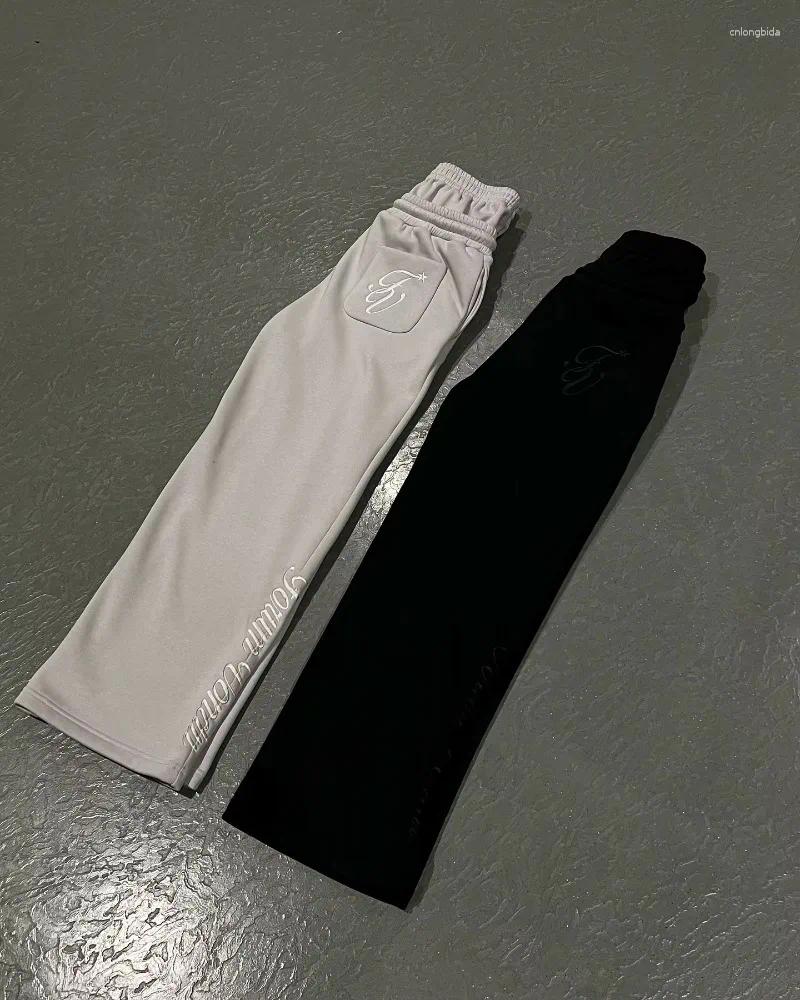 Mens Khaki Joggers Y2K Haruku Retro Baggy Pants - Double Waist Sports Street Hip Hop Embroidered Casual Drawstring Jogging Trousers