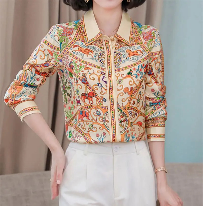 FANIECES S-3XL Vintage Women Shirt Autumn Long Sleeve Print Blouses Casual Tops Elegant Blusas Mujer camisa 250224