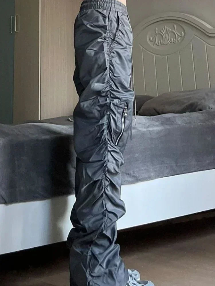 Cargo Pants for Men Grey Folds Hip Hop Trousers Man Autumn Street Baggy with Korean Style Harajuku Regular Fit er 250225