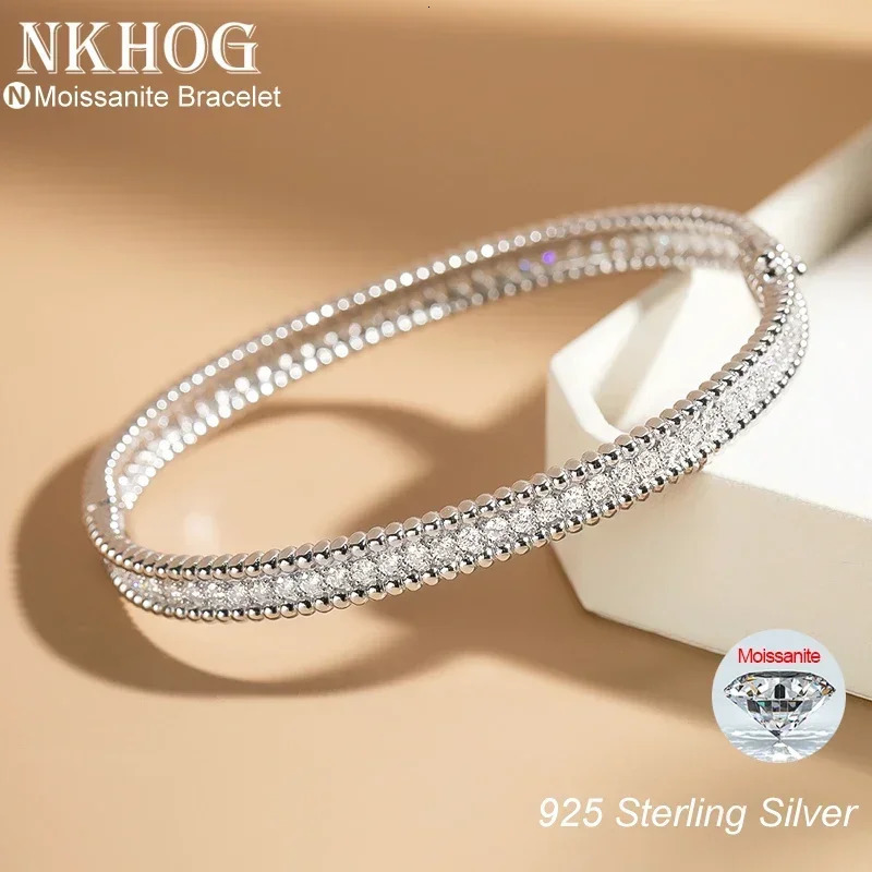 NKHOG 100% S925 Silver 2mm All Mo Silica Bracelet Passes Diamond Testing GRA Certification Gold Plated 18K Gold Bracelet Jewelry Gift 250220