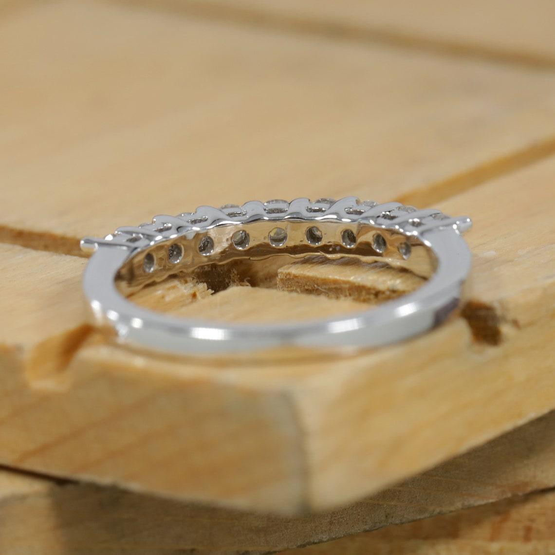 Jewelry 18K White Solid Gold 9 Stones 2.4mm 0.50CT Lab Grown Diamond Half Eternity Ring Lab Diamond Matching Band Ring Gift For