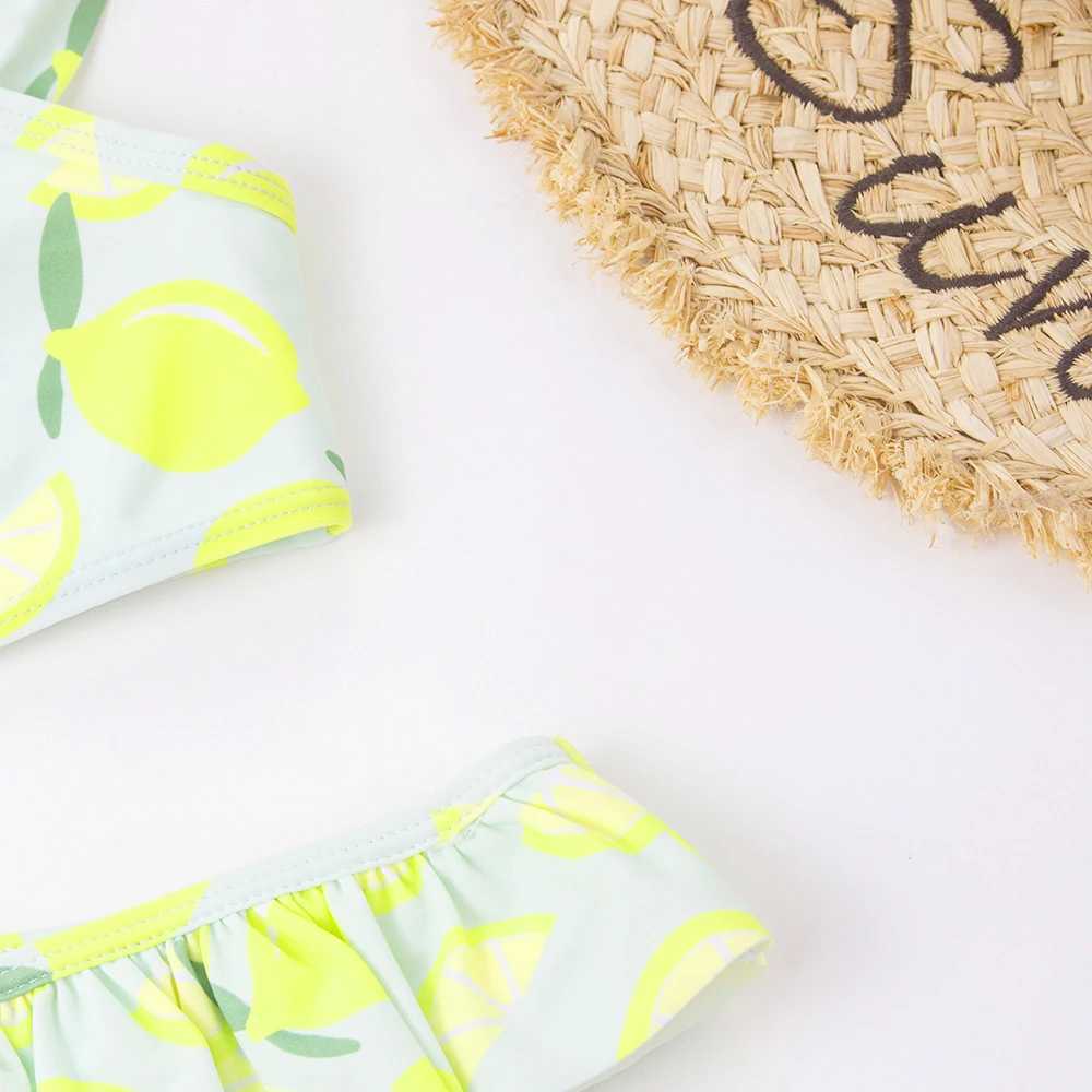 Ruffle Lemon Print Baby Kids Swimwear Swimsuit Summer Beach Cute Girls Kids Bikini Set 3-8Years Outdoor Children Swimming Suit X250224
