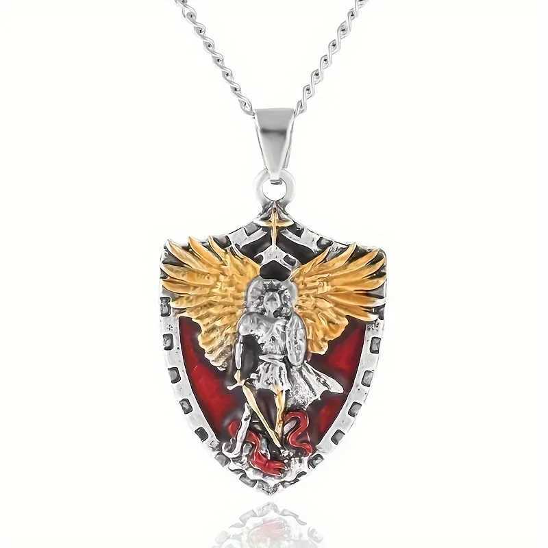 Fashion Mens Stainless Steel Guardian Angel Saint Michael Necklace - Majestic Warrior Pendant Fashionable Jewelry for Protection X250224