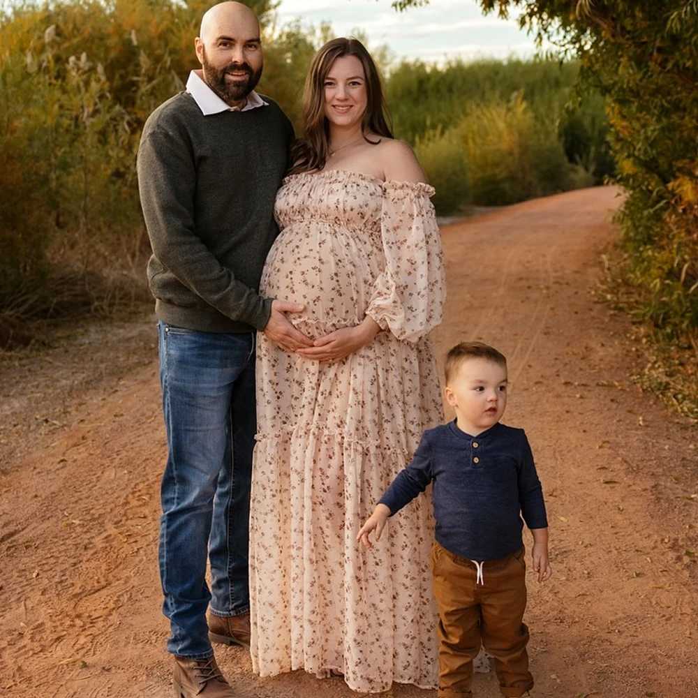 Elegant Maternity Dress With Floral Chiffon One Shoulder Stretch Enlarged Size Pregnant Women Photography Dress X250224