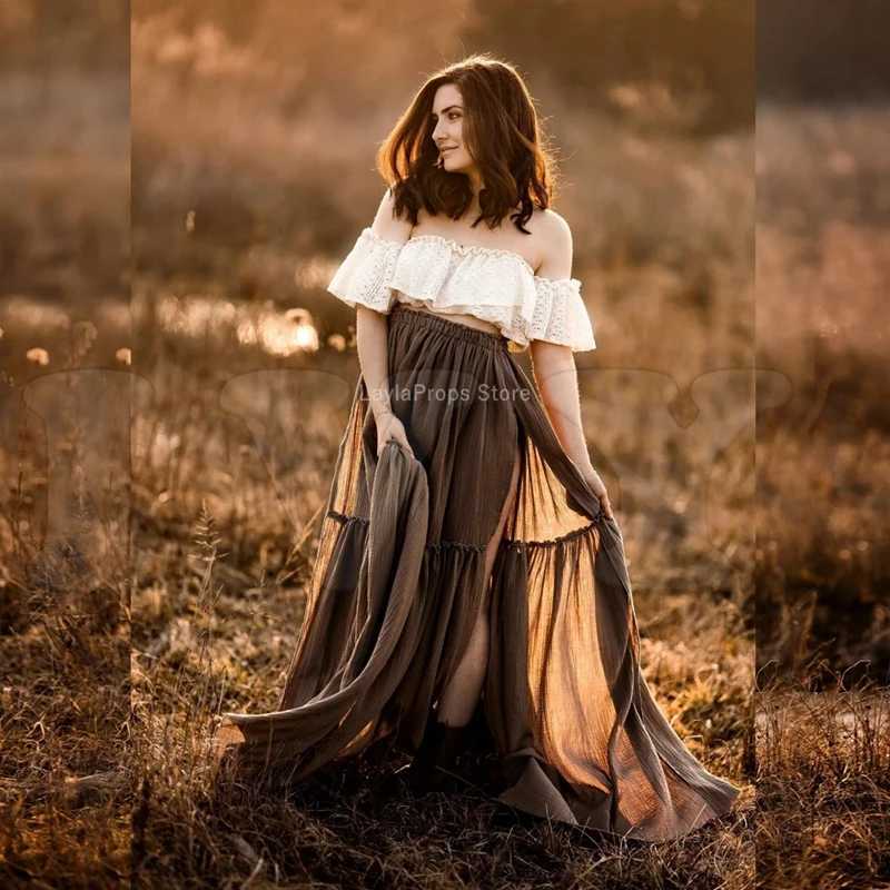 Maternity Photo Shoots Dresses For Baby Shower Boho Special Occasion Photography Dress for Vintage Lace Top Cotton Skirt 2 PC See X250224
