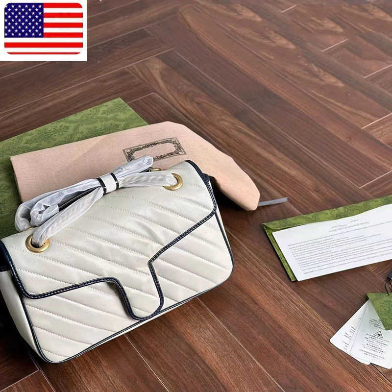 Chain Designer Shoulder Bag White and Blue Clutch Bags Marmont Handbags Women Genuine Leather Mirror High Quality Purse Lady Shoppi 6COY