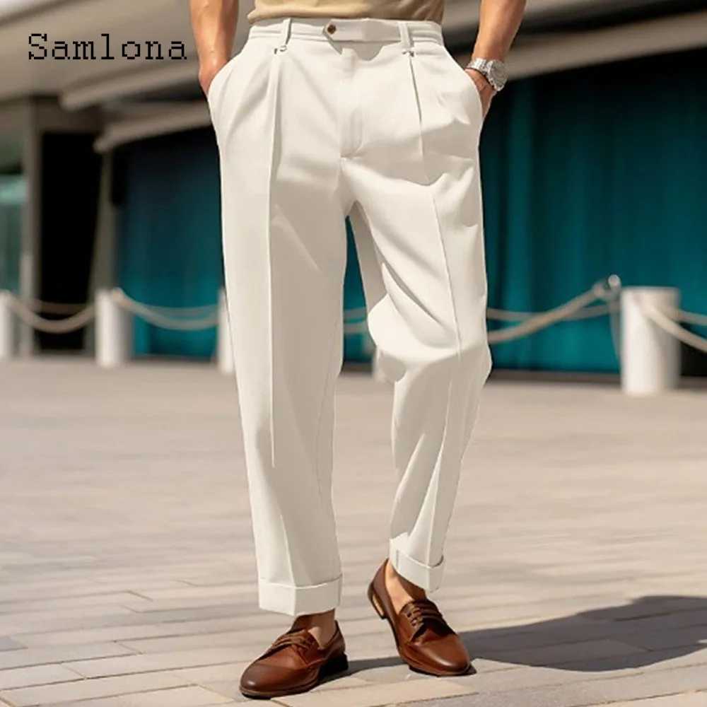 2023 Mens Stand Pocket Elegant Wide Leg Pants Solid White Party Wedding Trousers Plus Size Mens Fashion Buttons Up Suit Pants W250225