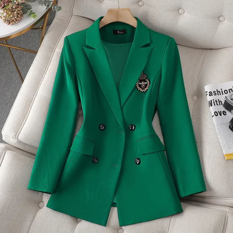 Elegant highend Feeljk green suit womens autumn 2023 series jacket skiing twopiece Western style clothing 250222