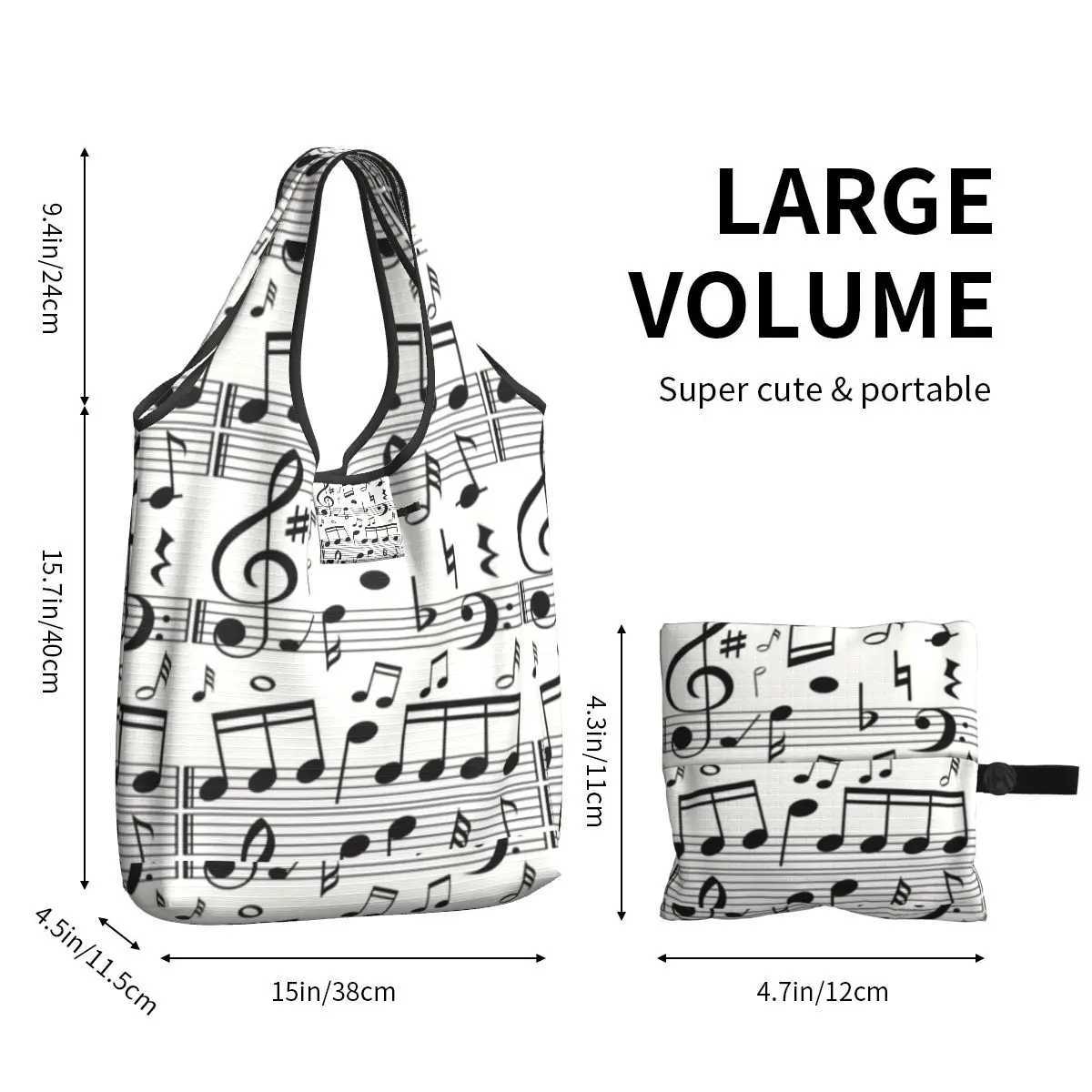 Custom Fashion Music Note Groceries Shopping Bags Kawaii Shopper Tote Shoulder Bag Big Capacity Portable Musician Handbag Z250224