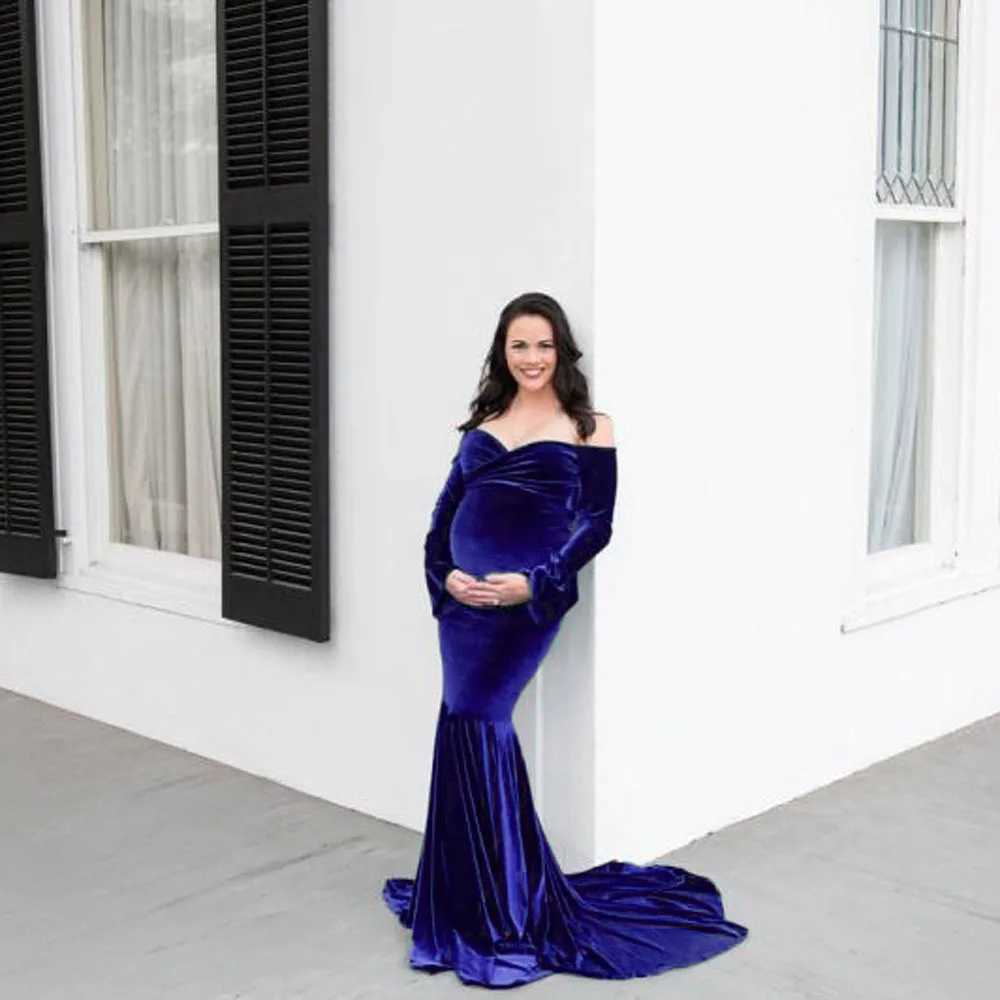 New Women Maternity Photography Dress Floor Length Milk silk Long Dress for V-neck Pregnancy Sexy Dress Blue Pregnant Clothes X250224