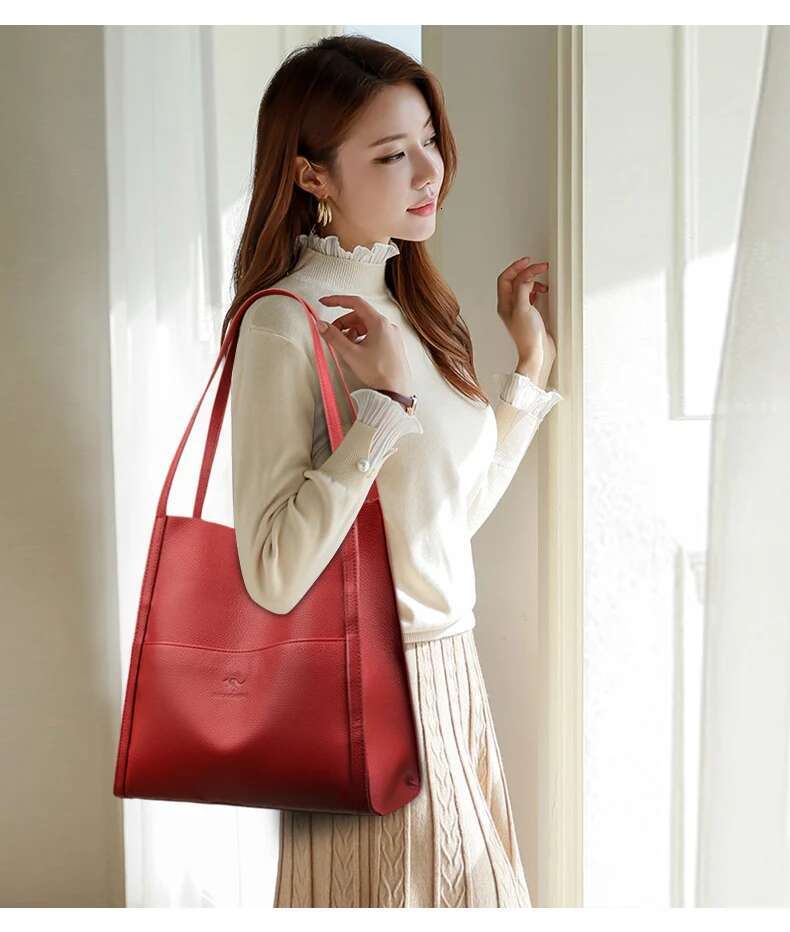 High Quality Soft Leather Women's Designer Solid Color Women Shoulder Bag Large Capacity Shopping Handbag Wallet