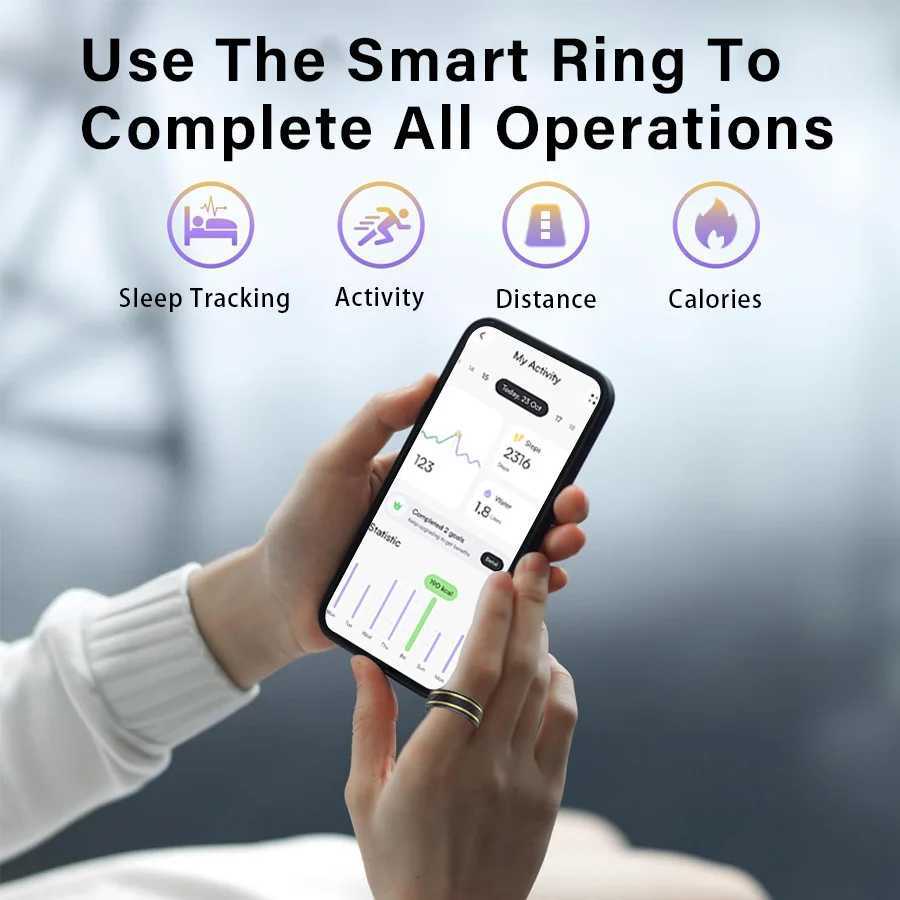 Fitness tracker smart ring pedometer sleep tracker health ring IP68 waterproof long battery life smart ring black gold color W250225