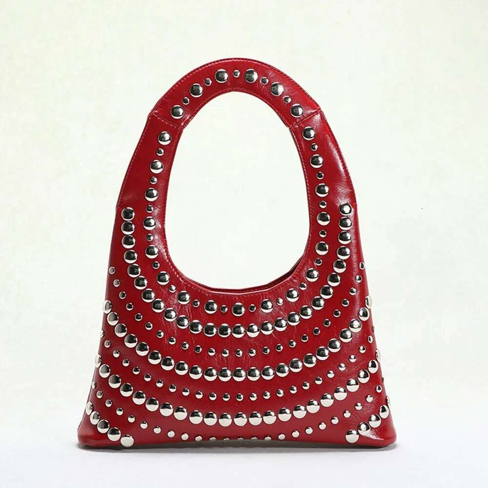 Punk Rivet And Handbags Half Moon Shoulder Bag PU Underarm Bags For Women 2025 New Ladies Tote Purses Clutch