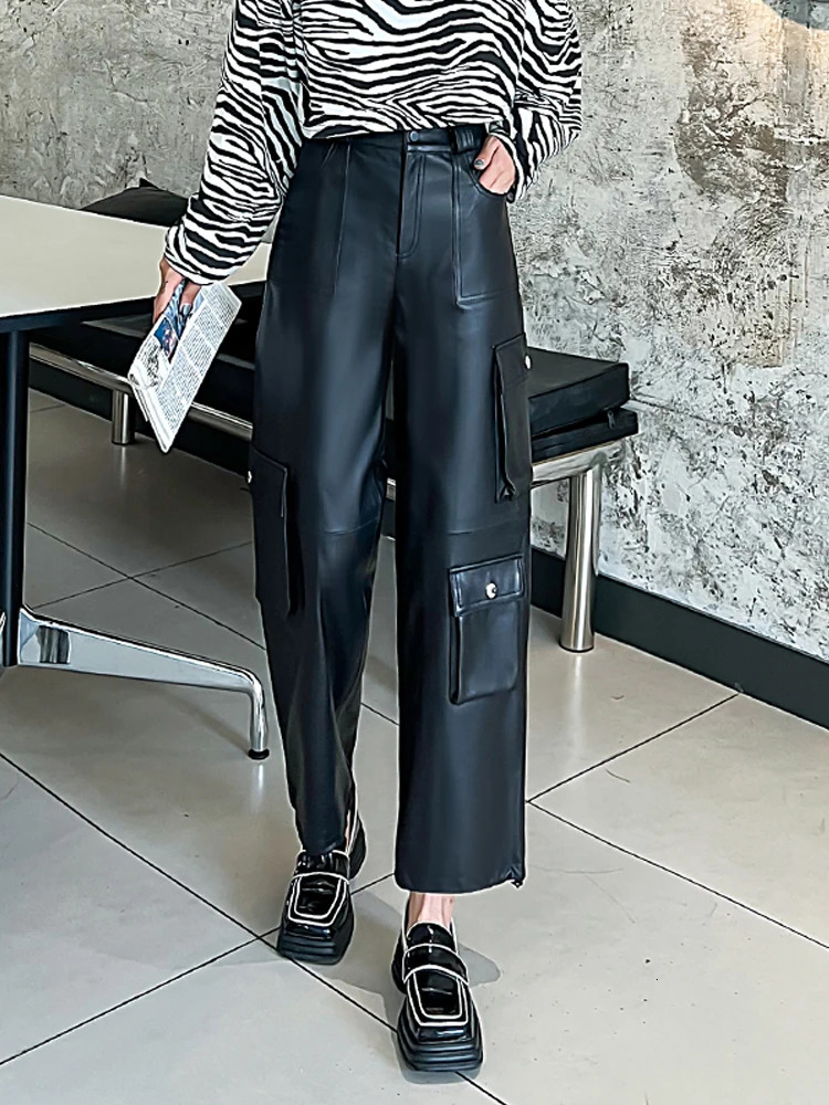 Adjustable hems wide leg leather pants for Women genuine leather pants Sheepskin loose safari style Radish pants Y4443 250224