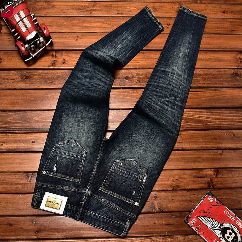 Men's Jeans High end mens clothing 2024 autumn trend jeans mens style holes and patches scraping slim fit tight fashion elastic pants z250225
