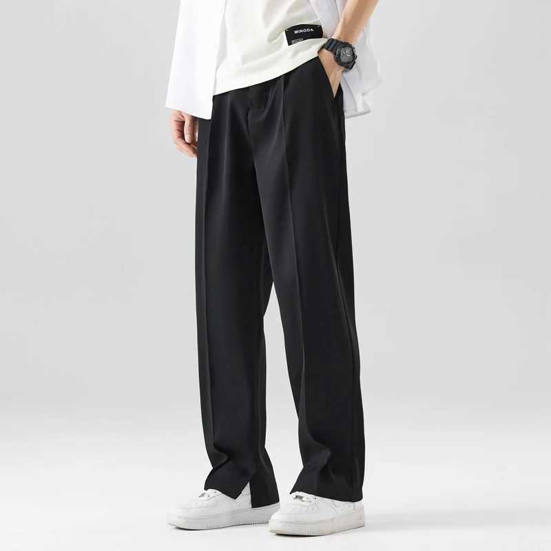 2024 New Casual Set Pants Lightweight Korean Mens Straight Pants Loose Half Width Sports Pants Soft Wide Leg Long Bag Trouser W250225