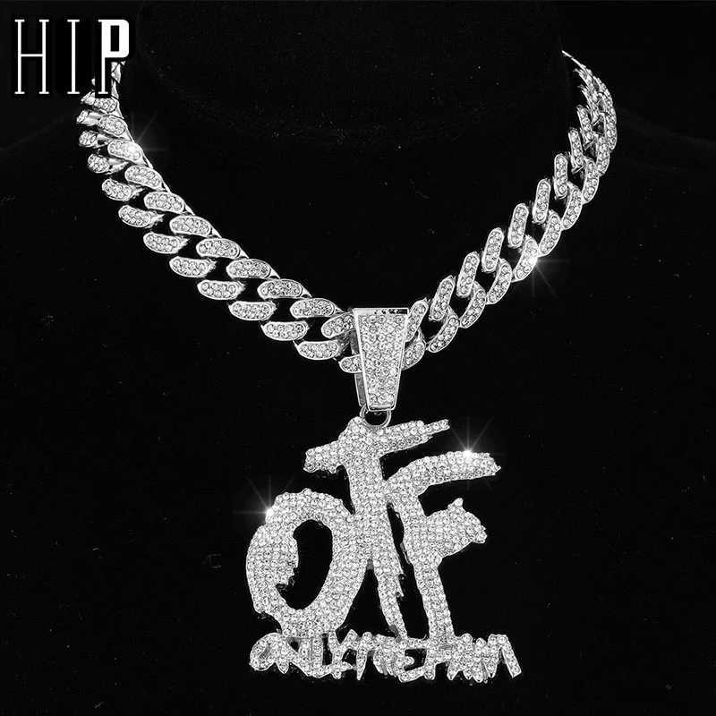 HIP HOP Bling d Out OTF Letter Pendant Cuban Necklace for Wen Men Shiny Rhinestone Zircon Necklace Rappers Jewelry X250224