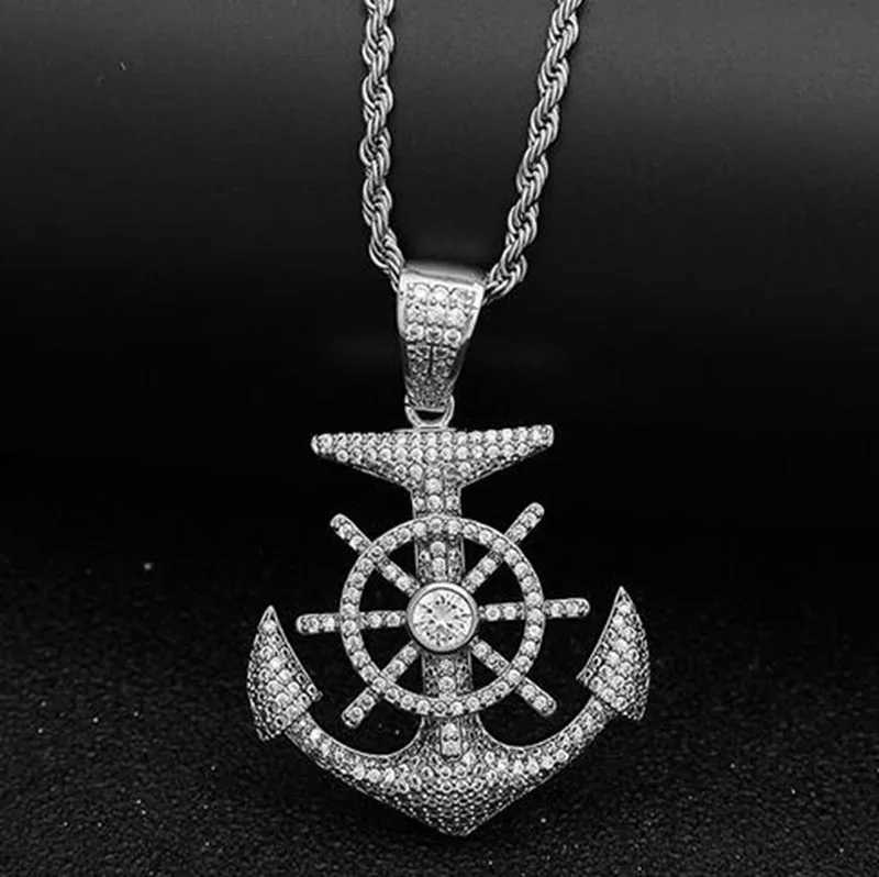 Hip Hop Out Anchor Pendant Necklace for Men Wen Fashion Rock Jewelry Music Festival Party Christmas Gift X250224