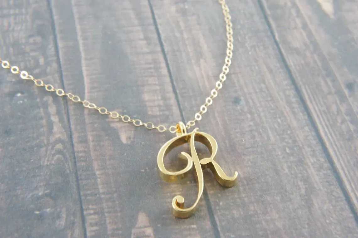 Cursive Initial Capital Letter R Chain Necklace Stainless Steel Alphabet Text Wen Ladies English Name Partner Pendant Choker X250224