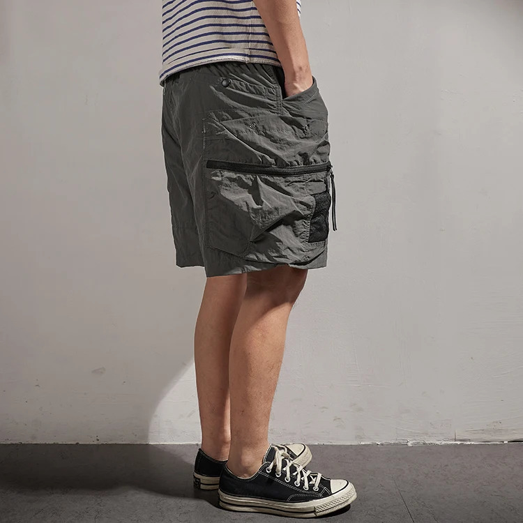 Summer American Retro Outdoor Quick Dry Inner Mesh Cargo Shorts Mens Washed Multi-pocket Casual Sport Five-point Pants 250225