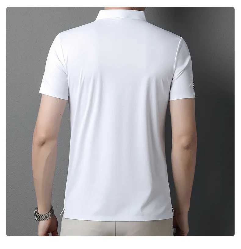Summer Silk Polo Shirt for Mens Youth Lapel Light Luxury Traceless Silk T-shirt Fashion Ice Silk Trend Short sleeved TopT250225