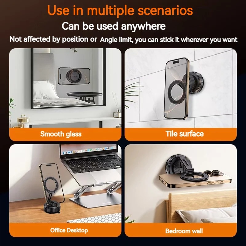 Metal Universal Vacuum Magnetic Car Phone Holder Mount Adjustable Suction Foldable Phone Stand for Gym Bath Shower Home
