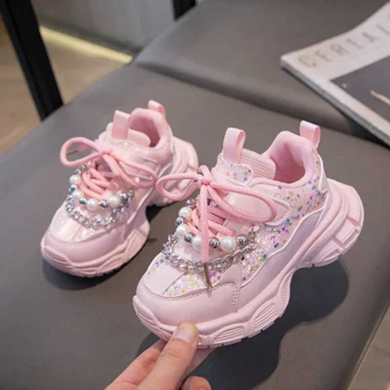 Girls Sport Shoes Kids Fashion Pearls Casual Shoes Childrens Sneakers for 1-12Years Student Shoes Girls Running Shoes W250225