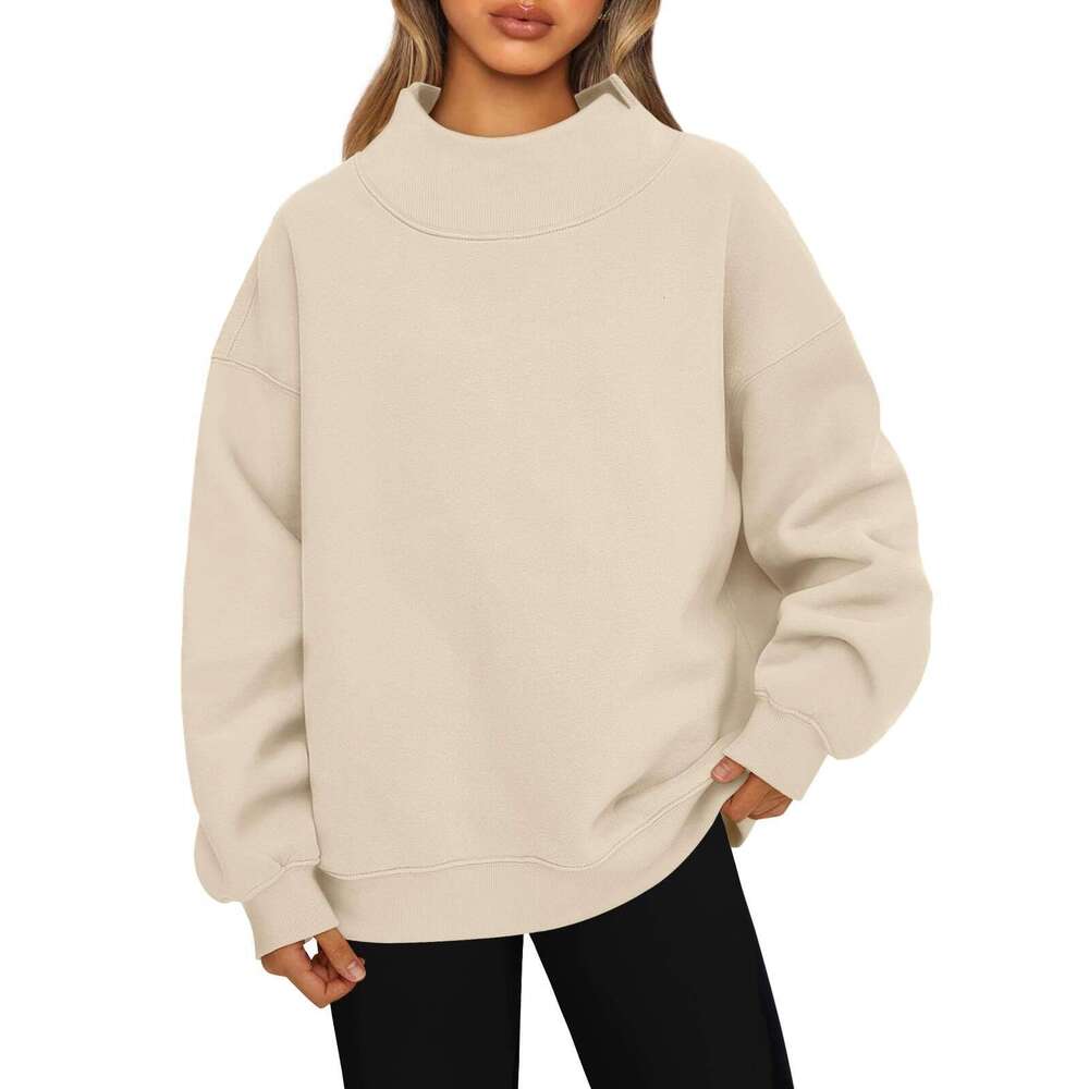European And American Women's Long Sleeved High Neck Pullover Sweatshirt Casual Hoodie With Fleece Top For Women