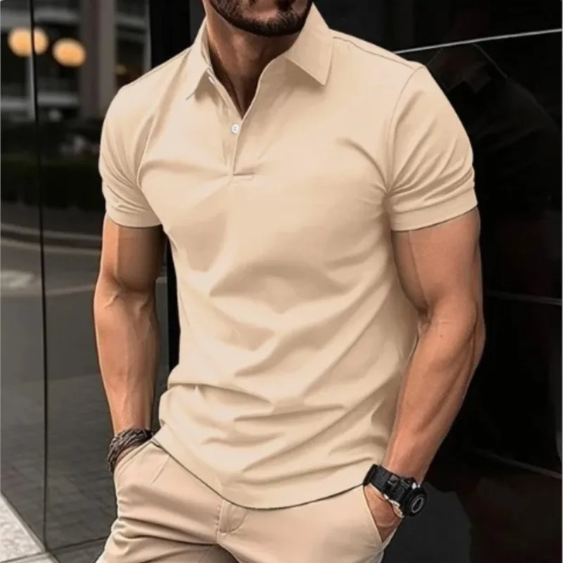 Mens Summer Casual Solid Color Button Short Sleeved T-shirt Polo Shirt With Purple Loose Collar Daily Versatile Shirt 250225