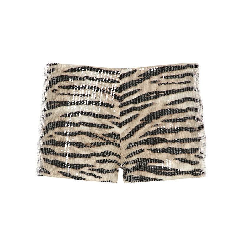 HEYoun Sequin Leopard Print Fashion Shorts Women Clubwear Costume Skinny Low Waist Y2K Mini Shorts Party Outfits Lady Summer 250225