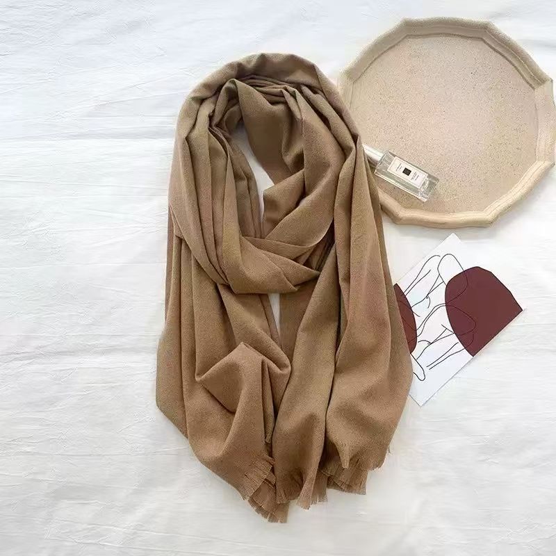 T170 cashmere women's winter short beard all-match warm solid color shawl simple knitted neck scarf solid color