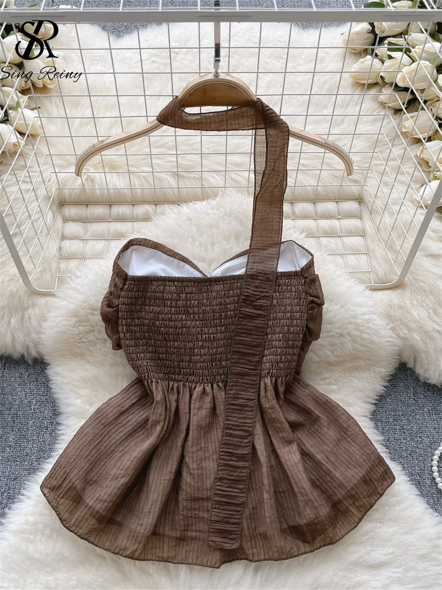 SINGREINY Beach Style Chiffon Tube Top Halter Ribbons Drawstring Lace Up Bow Off Shoulder Backless Fashion Streetwear Sexy Vest 250224