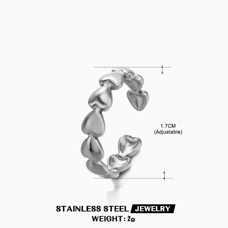20pcs/lot Stainless Steel Gold Silver Color Heart Open Adjustable Ring for Women Men Fashion Jewelry Gift Wholesale 250218