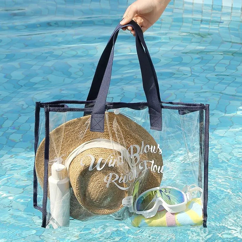 1PC Transparent Waterproof Portable Cosmetic Bag Transparent Travel Bag Fashionable PVC Beach Bag 250224