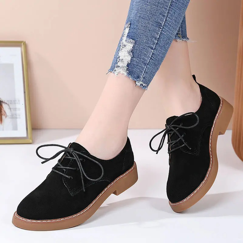 LIHUAMAO suede leather women shoes lace up round toe oxford csual shoes party office career work footwear sneaker250225
