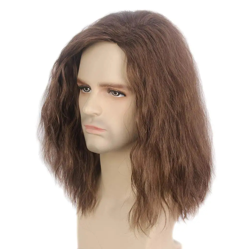 Brown Synthetic Wig For Men Shoulder-Length Corn Perm Natural Hair Wig For Mens Daily Party Cosplay Heat-Resistant Headgear 250224