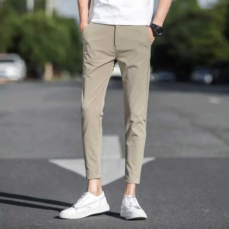 Ankle Length Ice Silk Men Trousers Korean Thin Summer Casual Stretch Suit Pants Chandals Man Formal 2024 New Clothes H36 W250225