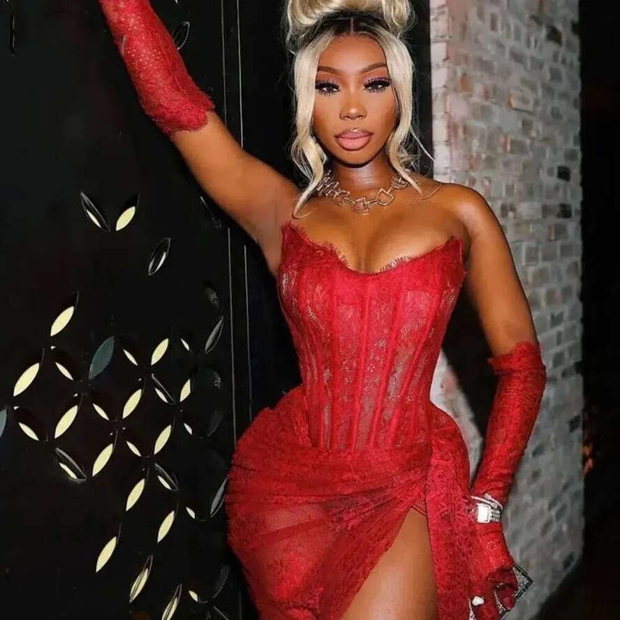 Red Sexy Short Lace Prom Dress Appliques Pleat High Slit Birthday Dresses Black Girl Elegant Evening Party Gowns For Women 2024 Robe De Soiree