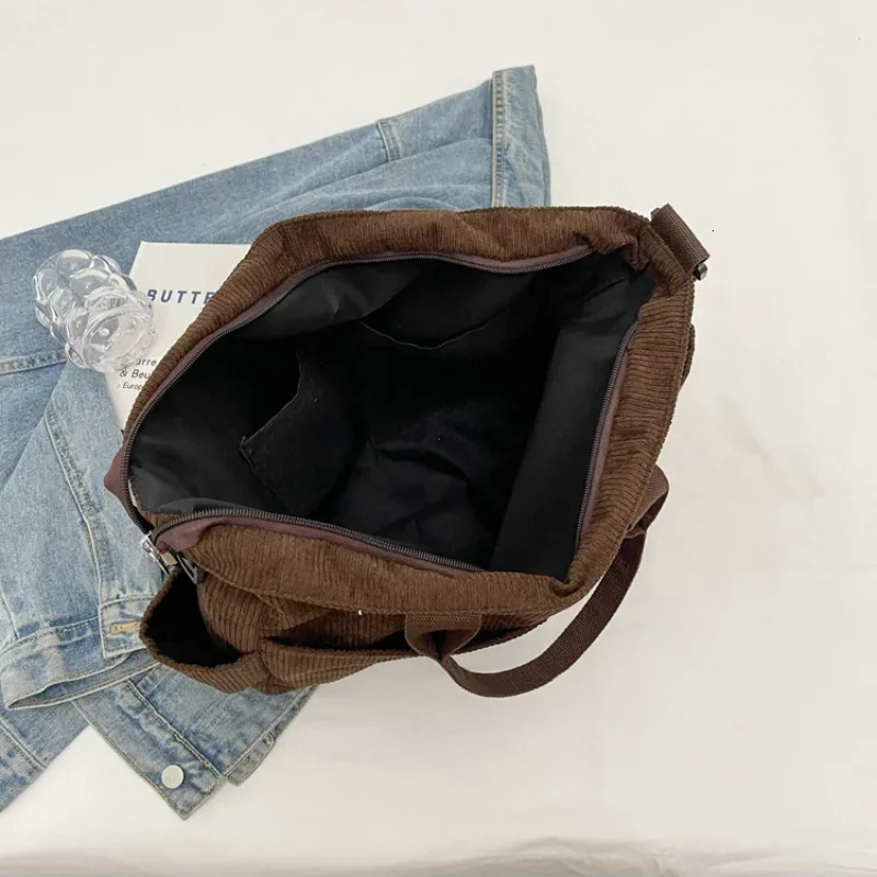 Simple Color Multi-pocket Corduroy Tote Bag Large-capacity Casual Backpack Suitable for Outdoor Travel Commuting Work Handbags 250224