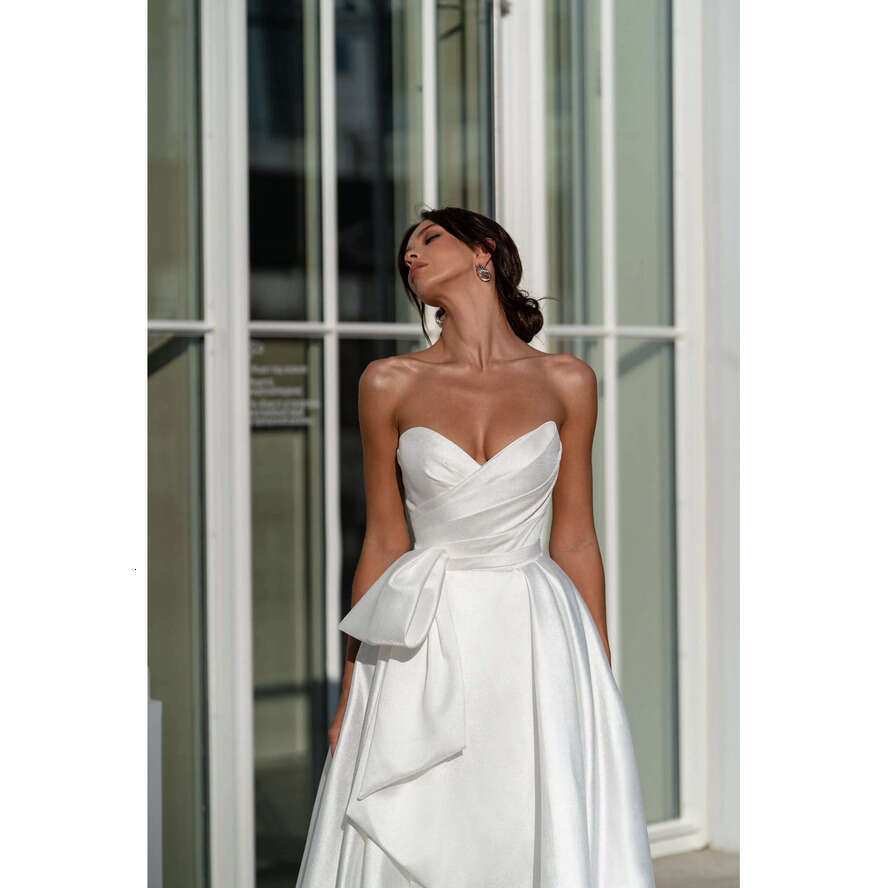 A E Wedding Dresses 2024: Ruched Backless Bridal Gowns Sweep Train