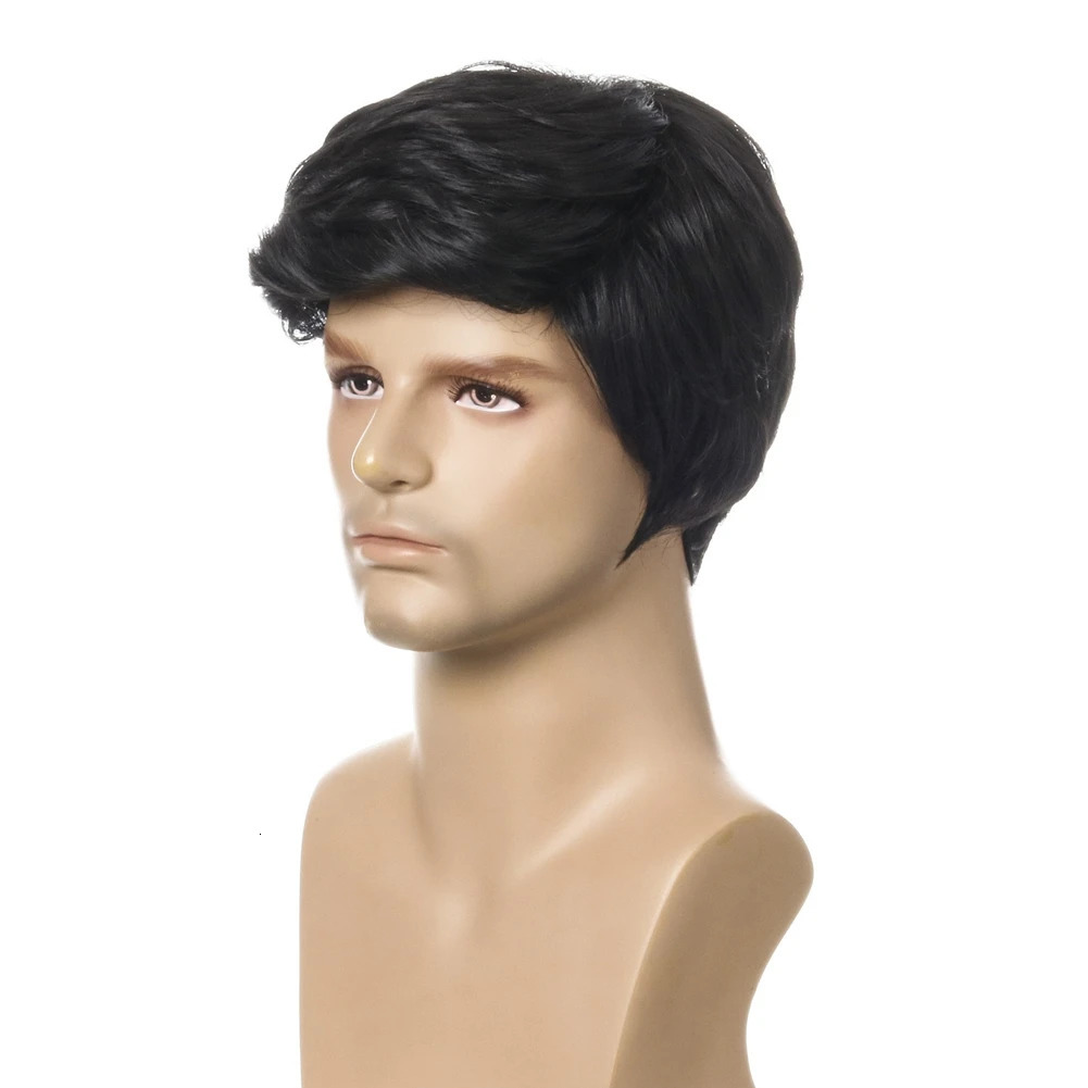Fashion Wig Short Black Male Straight Synthetic Wig for Men Hair Fleeciness Realistic Natural Black Toupee Wigs 250224