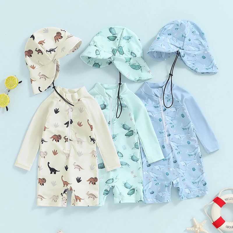2024-05-05 Leisure Baby Boy Swimwear Set Whale Print Long Sleeve Rash Guard Swimsuit Sun Hat Toddler Bathing Suit Outfit X250224